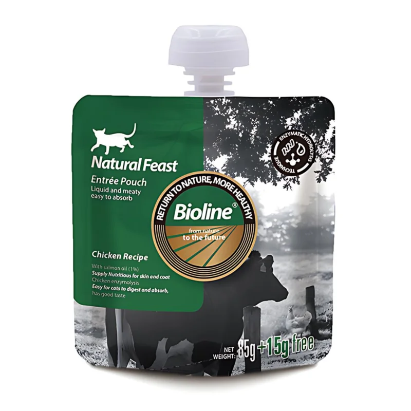 pouch natural feast bioline sabor pollo para gatos 85g + 15g pouch natural feast bioline sabor pollo para gatos 85g + 15g