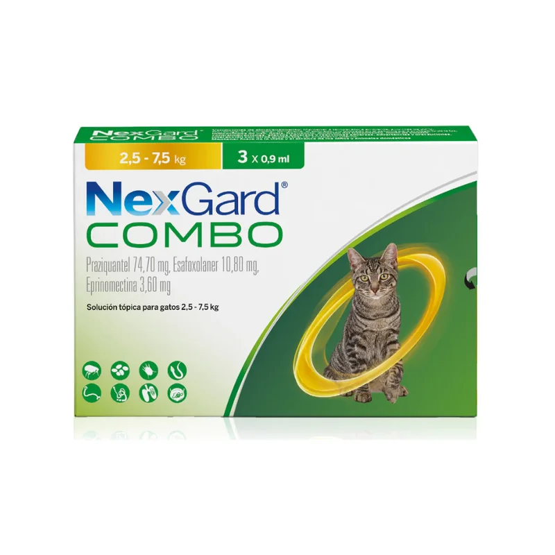 nexgard combo antiparasitario interno y externo para gatos de 2.5 7.5 3 unidades x 0.9ml nexgard combo antiparasitario interno y externo para gatos de 2.5 7.5 3 unidades x 0.9ml